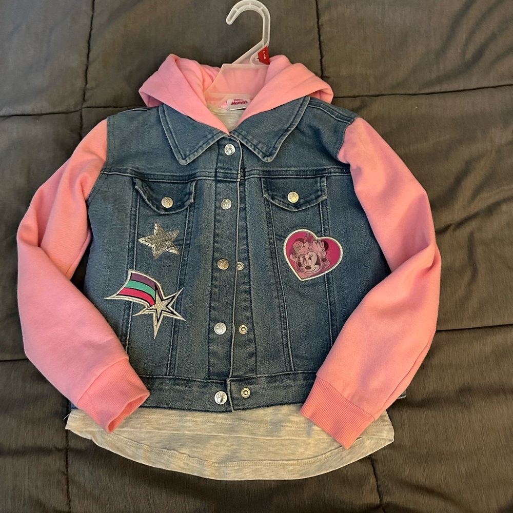 Disney Blue and Pink Jean Jacket with Fun Patches